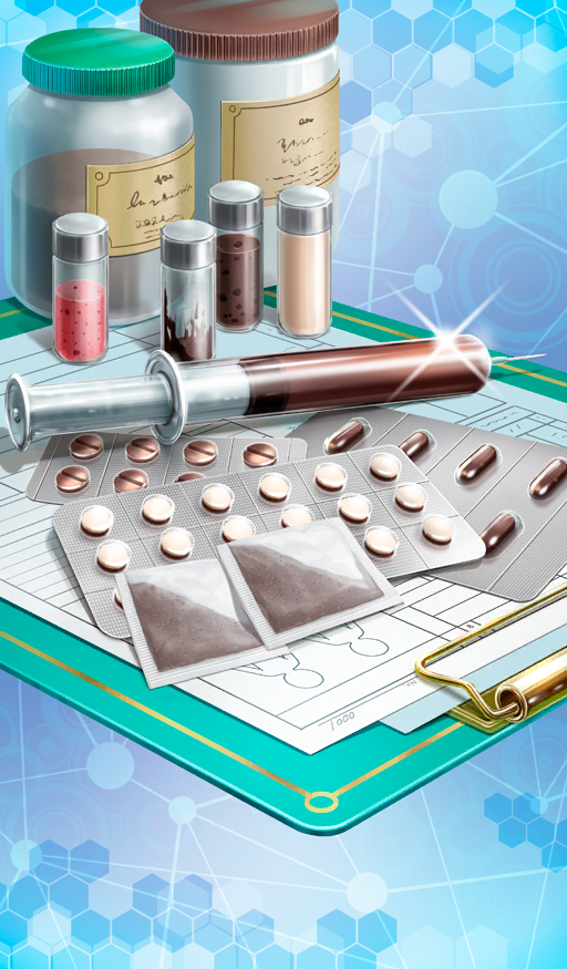 blister_pack blue_background chocolate clipboard commentary diffraction_spikes fate/grand_order fate_(series) food_focus glint honeycomb_(pattern) honeycomb_background liquid mason_jar no_humans official_art packet paper pill still_life syringe third-party_source vial white_chocolate xxxxay