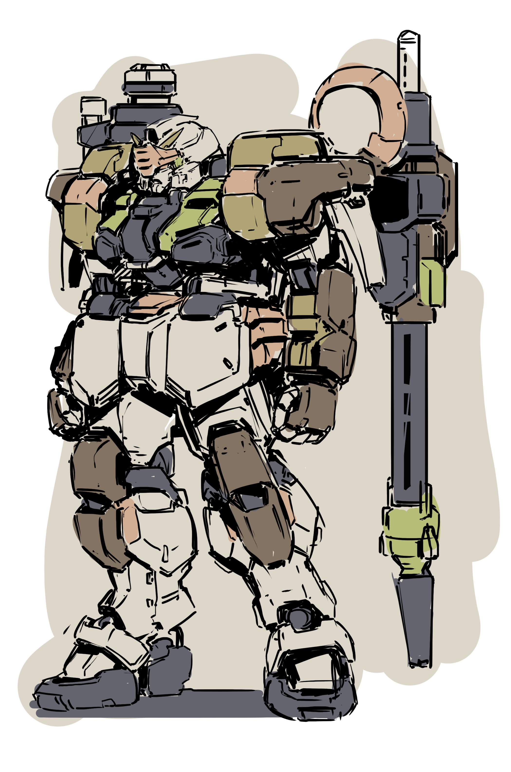 absurdres buster_gundam clenched_hands full_body gundam gundam_seed highres j_z mecha mobile_suit no_humans robot science_fiction shadow sketch solo standing v-fin yellow_eyes