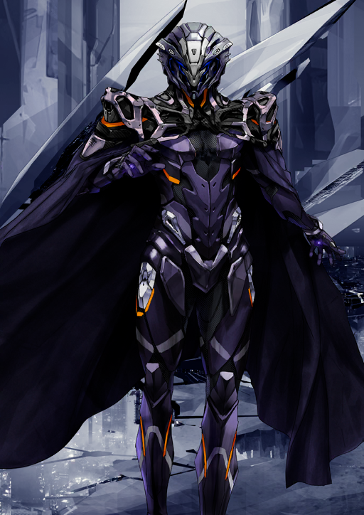 1boy aigis_(fate) armor armored_bodysuit black_bodysuit bodysuit cape covered_face fate/grand_order fate_(series) feet_out_of_frame game_cg grey_background hand_up male_focus odysseus_(fate) official_art purple_armor purple_cape redjuice solo standing third-party_source variant_set