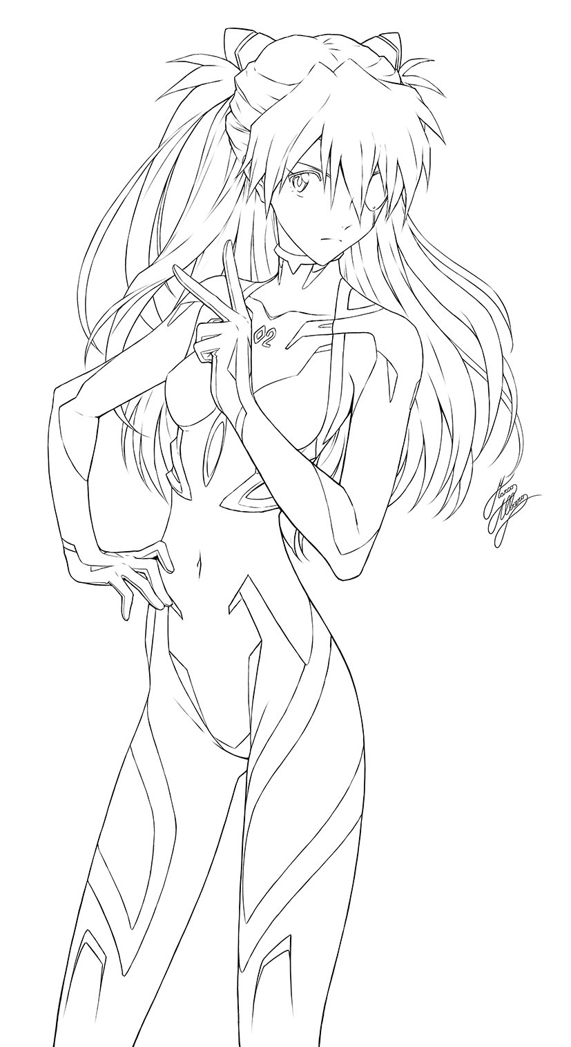 1girl bodysuit breasts evangelion:_3.0_you_can_(not)_redo eyepatch greyscale hair_over_one_eye hand_on_own_hip highres interface_headset_(evangelion) long_hair marco_albiero mecha_pilot_suit medium_breasts monochrome neon_genesis_evangelion plugsuit_(evangelion) rebuild_of_evangelion signature sketch skin_tight white_background