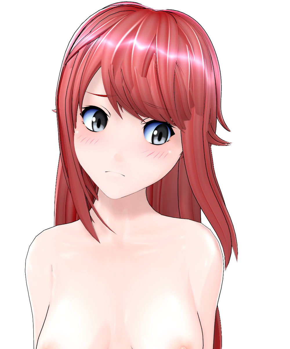 1girl ban_airi breasts devil_survivor_(series) devil_survivor_2 female_focus grey_eyes highres long_hair nipples nude red_hair simple_background solo tagme