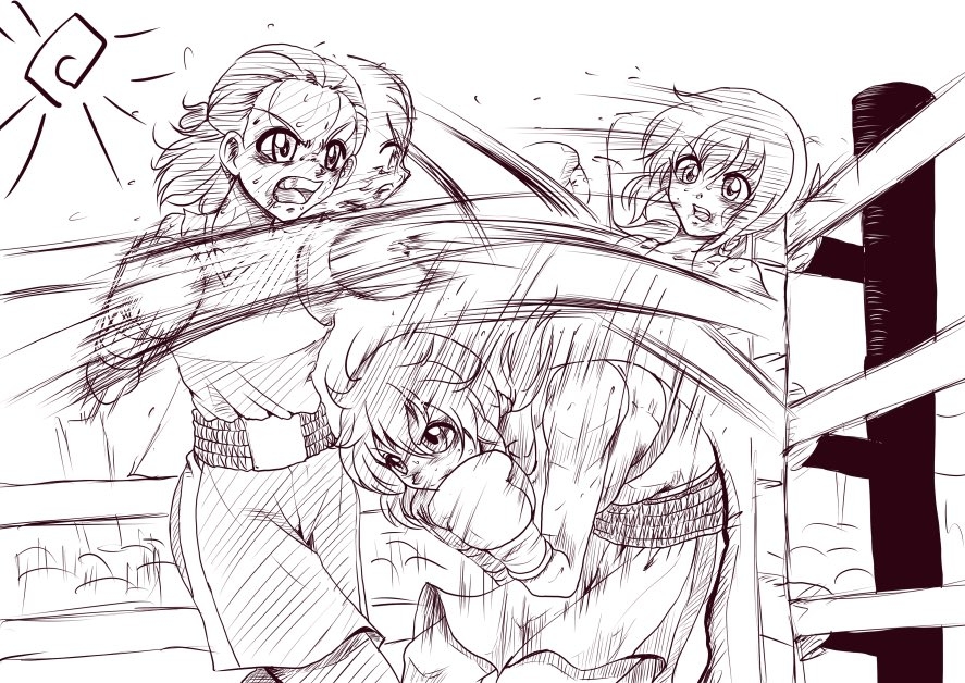 2girls boxing boxing_gloves boxing_ring catfight multiple_girls punching santos tagme