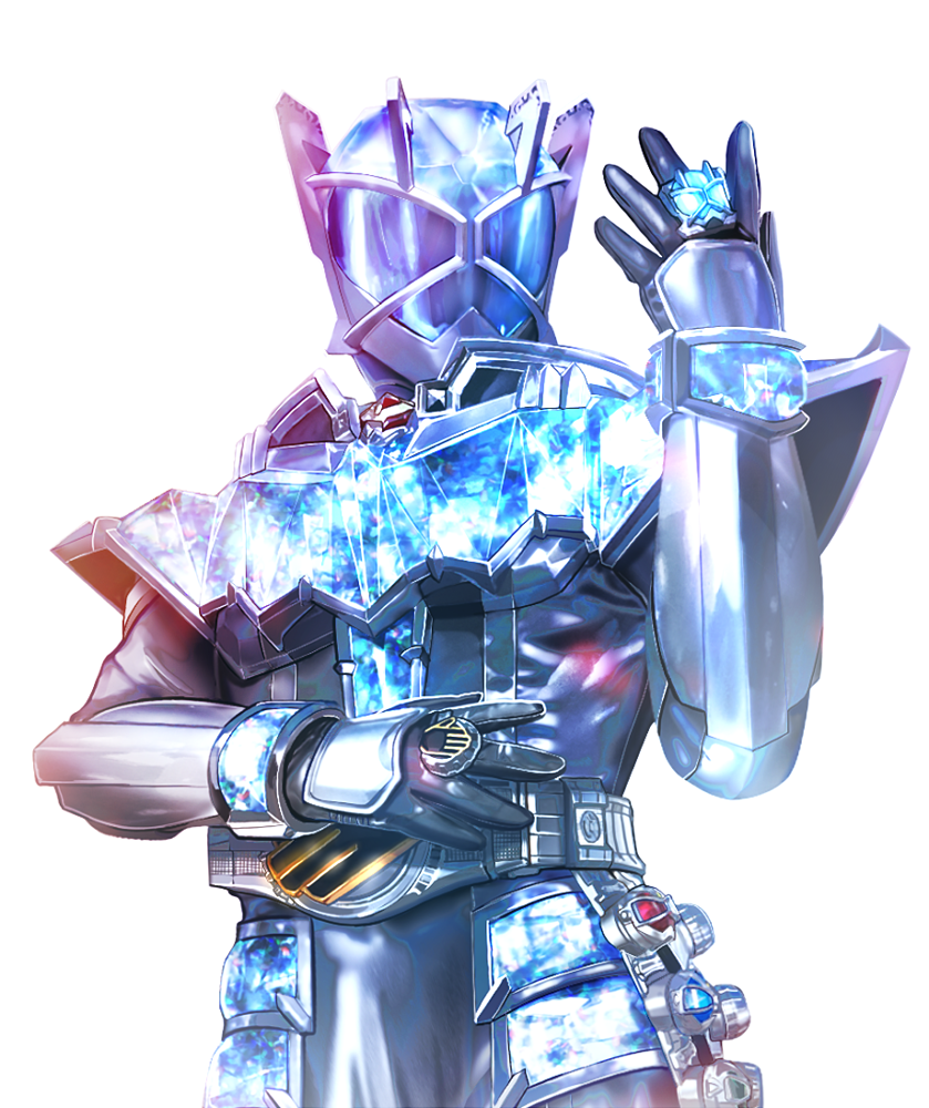 1boy armor belt bodysuit helmet jewelry kamen_rider kamen_rider_wizard kamen_rider_wizard_(infinity_style) kamen_rider_wizard_(series) looking_at_viewer male_focus mask masukudo_(hamamoto_hikaru) ring solo sparkle tokusatsu upper_body visor_(armor) white_bodysuit wizardriver