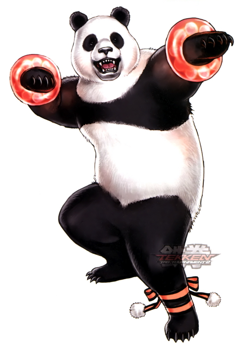 ankle_ribbon bracelet claws fighting_stance jewelry kotobukiya leg_ribbon no_humans official_art panda panda_(tekken) ribbon simple_background solo teeth tekken tekken_tag_tournament_2 watermark yamashita_shun&#039;ya