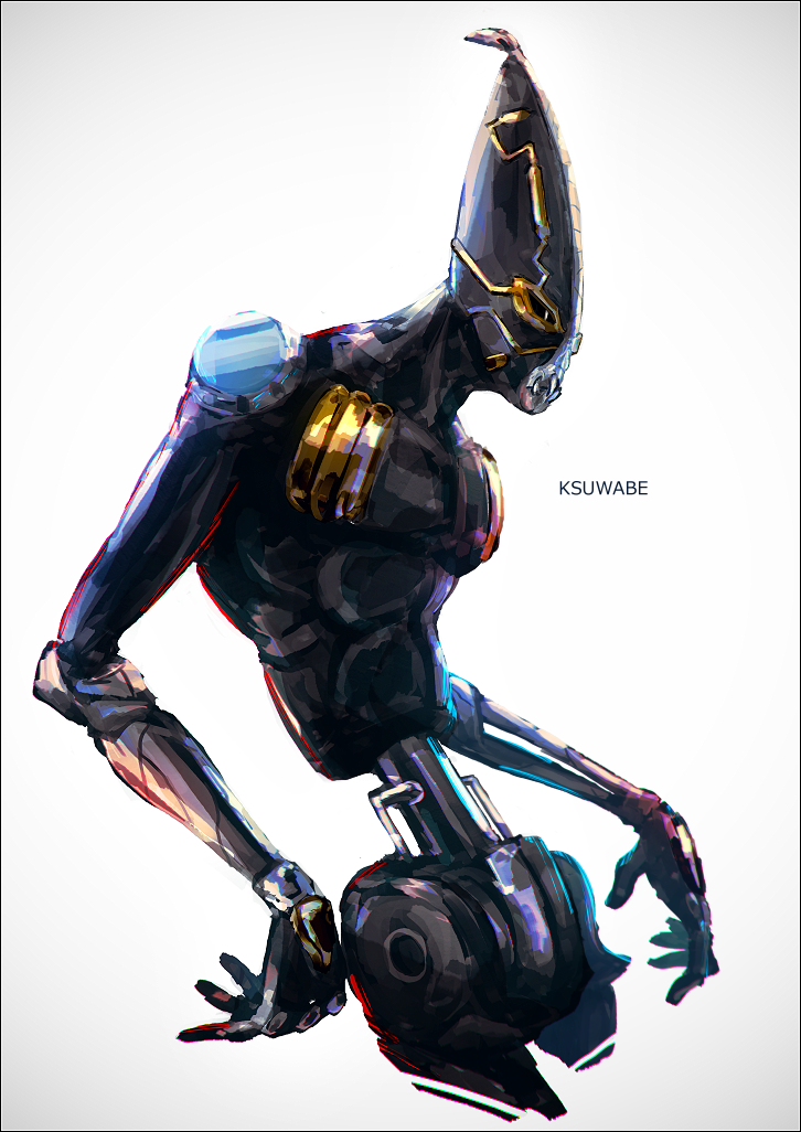 1other artist_name black_skin colored_skin foo_fighters_(stand) jojo_no_kimyou_na_bouken k-suwabe mechanical_arms no_humans solo stone_ocean white_background yellow_eyes