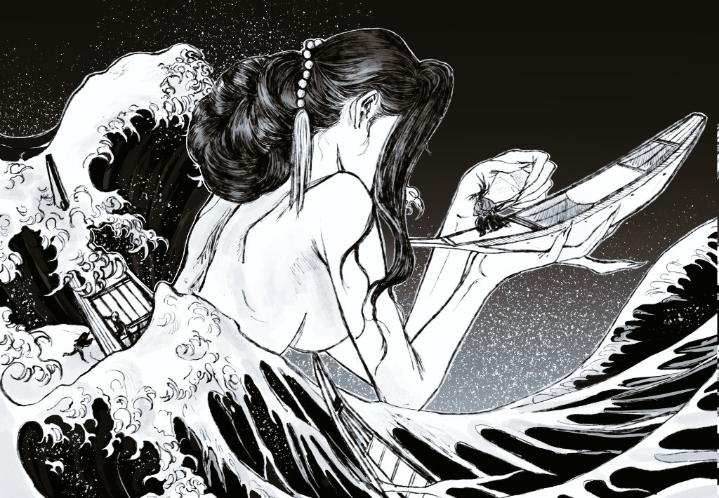 1boy 1girl black_hair boat demon_girl f68_0 kibutsuji_muzan kibutsuji_muzan_(female) kimetsu_no_yaiba ocean watercraft