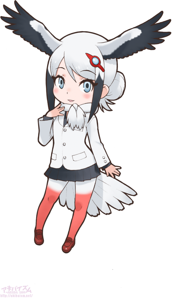 1girl animal_ears bird_ears bird_girl bird_tail bird_wings kemono_friends looking_at_viewer official_art oriental_stork_(kemono_friends) simple_background solo tachi-e tail wings yoshizaki_mine