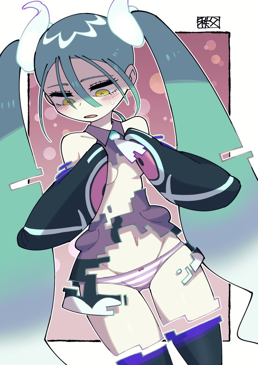 breasts chichibu_(watson) ghost ghost_miku_(project_voltage) glitch hatsune_miku highres nintendo panties pokemon project_voltage small_breasts solo twintails underwear vocaloid