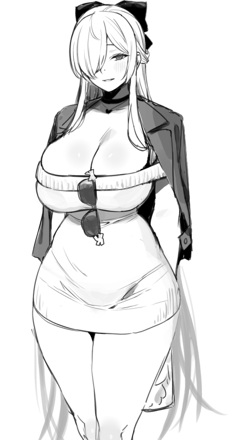 1girl amano_don arms_behind_back bag blush bow breasts choker cinderella_(beautiful_me)_(nikke) cleavage dongtan_dress dress eyewear_hang feet_out_of_frame goddess_of_victory:_nikke greyscale hair_bow hair_ornament handbag heart heart_necklace impossible_clothes impossible_dress jacket jacket_on_shoulders jewelry large_breasts long_hair looking_at_viewer meme_attire monochrome necklace official_alternate_costume parted_lips short_dress sidelocks simple_background sketch smile solo standing sunglasses taut_clothes taut_dress unworn_eyewear very_long_hair white_background
