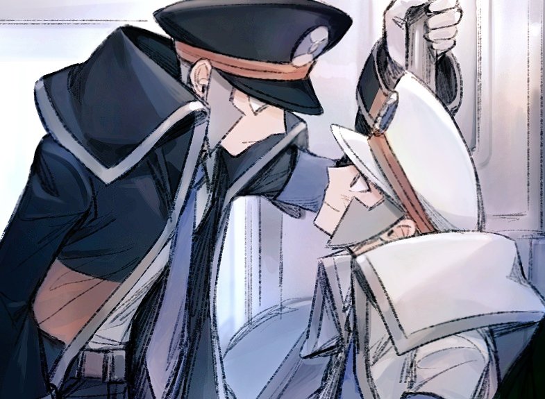 2boys belt black_coat black_hat blue_necktie brothers coat collared_shirt commentary_request creatures_(company) emmet_(pokemon) eye_contact from_side game_freak gloves grey_hair hat high_collar ingo_(pokemon) korean_commentary looking_at_another male_focus multiple_boys necktie nintendo open_clothes open_coat peaked_cap pokemon pokemon_bw seku_000 shirt short_hair siblings sideburns white_coat white_gloves white_hat