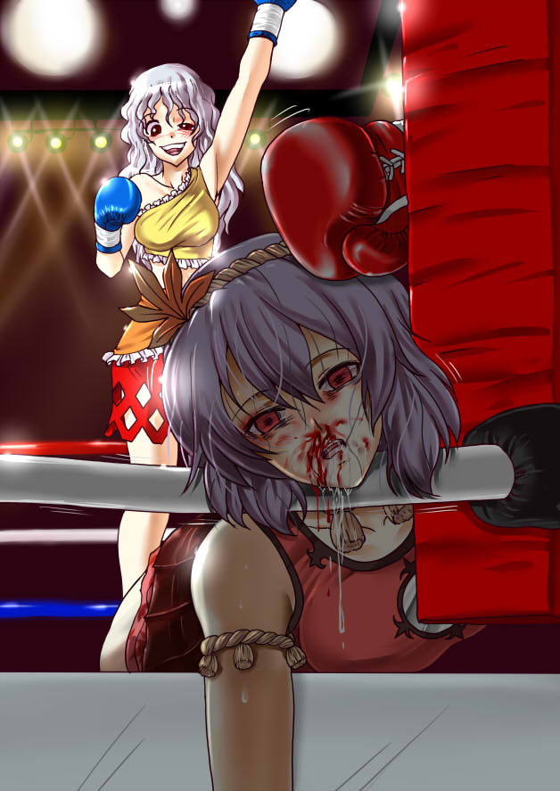 2girls boxing catfight character_request defeat empty_eyes k.o. multiple_girls sakata_nemuno santos touhou