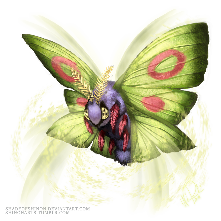 antennae bug commentary_request creature dustox flying full_body gen_3_pokemon insect looking_at_viewer moth nintendo no_humans pokemon pokemon_(creature) pokemon_move powder realistic shadeofshinon silver_wind_(pokemon) solo transparent_background watermark web_address yellow_eyes