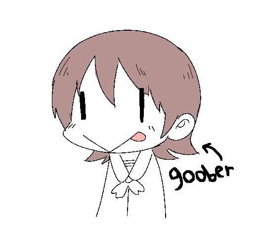 1girl :&gt; aioi_yuuko arrow_(symbol) brown_hair english_text hair_between_eyes jaggy_lines mad_mex mob_face neckerchief nichijou school_uniform short_hair tokisadame_school_uniform tongue tongue_out upper_body |_|
