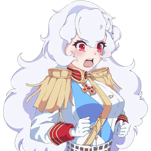 1girl aiguillette alpha_(alpha_1918) angry armband blue_sash blush breasts buttons clenched_hands collar cross cross_pendant epaulettes findoworld fluffy fluffy_hair gloves gold_buttons gold_trim hair_between_eyes hair_ornament lips long_hair looking_to_the_side medium_breasts military military_uniform open_mouth original pink_lips red_eyes red_sleeve_cuffs russian_empire sash sleeve_cuffs solo sticker teeth tongue transparent transparent_background upper_teeth_only very_long_hair white_gloves white_hair