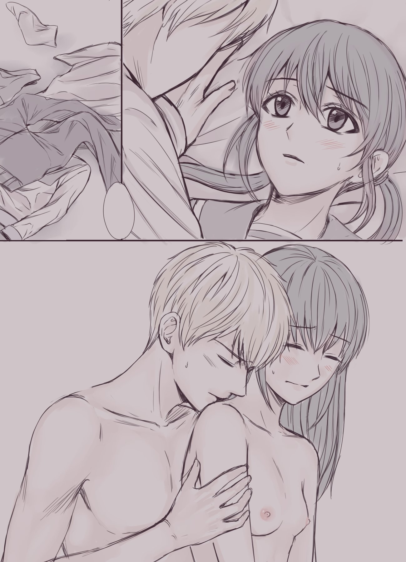 bed breasts clothing_aside clothing_removed corpse_party cpsuna5119 highres kishinuma_yoshiki nipples nude oral penis sex shinozaki_ayumi tagme