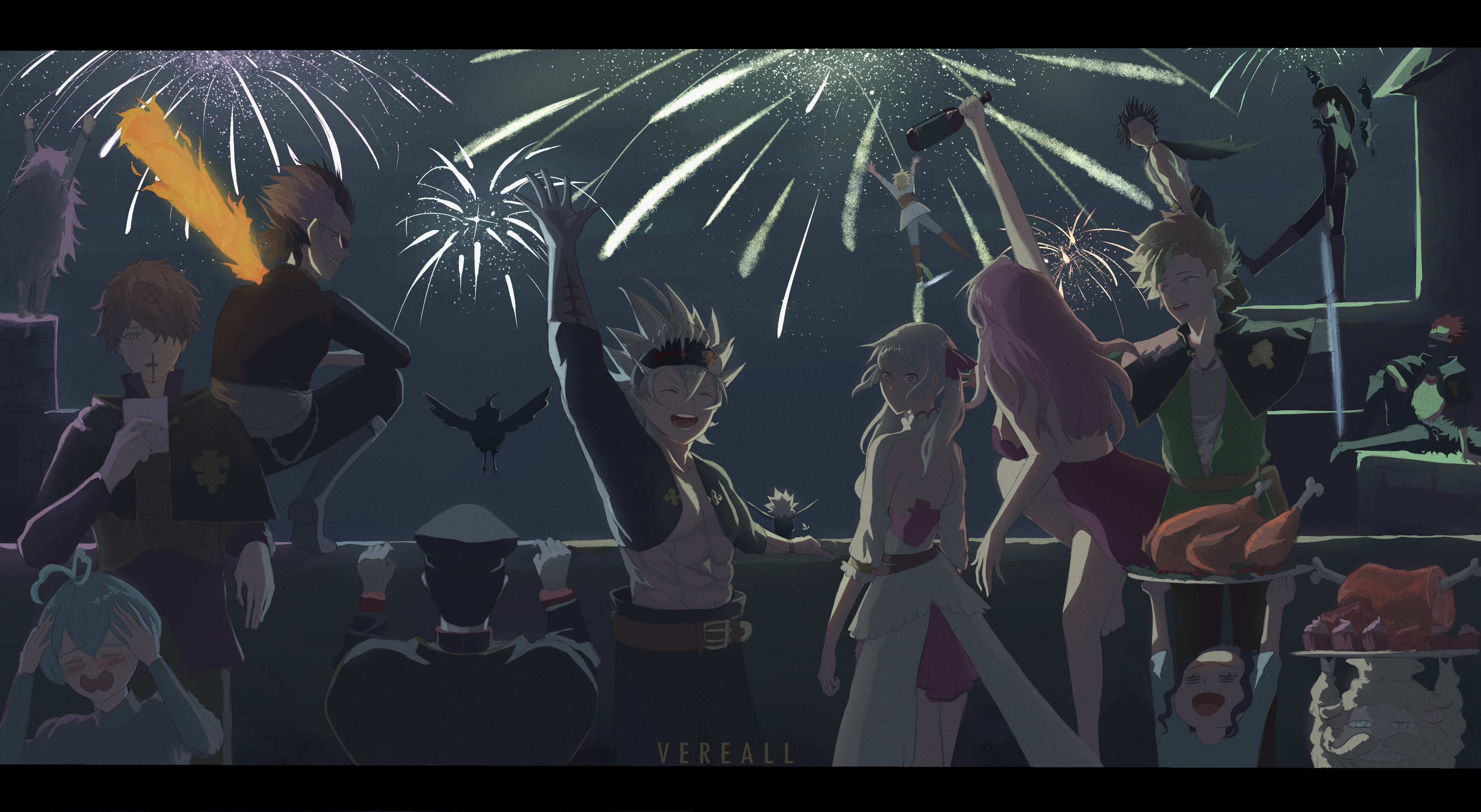 absurdres asta_(black_clover) backless_dress backless_outfit black_clover breasts charmy_pappitson dress finral_roulacase gordon_agrippa grey_(black_clover) happy_new_year highres large_breasts long_hair new_year noelle_silva pink_hair purple_eyes secre_swallowtail silver_hair twintails vanessa_enoteca yami_sukehiro