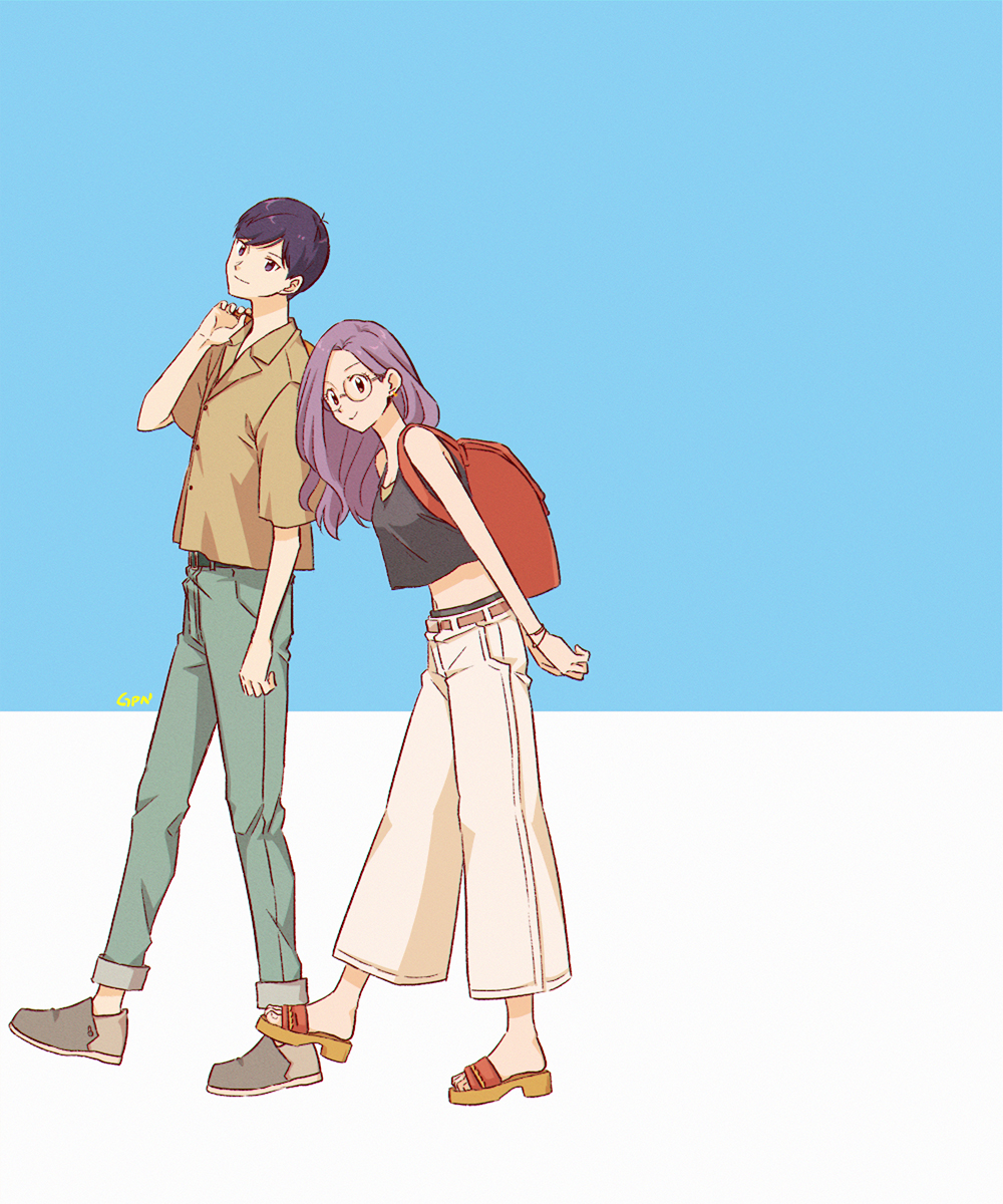 couple digimon digimon_adventure_02 digimon_adventure_02:_the_beginning glasses highres ichijouji_ken inoue_miyako long_hair orange_eyes pink_hair