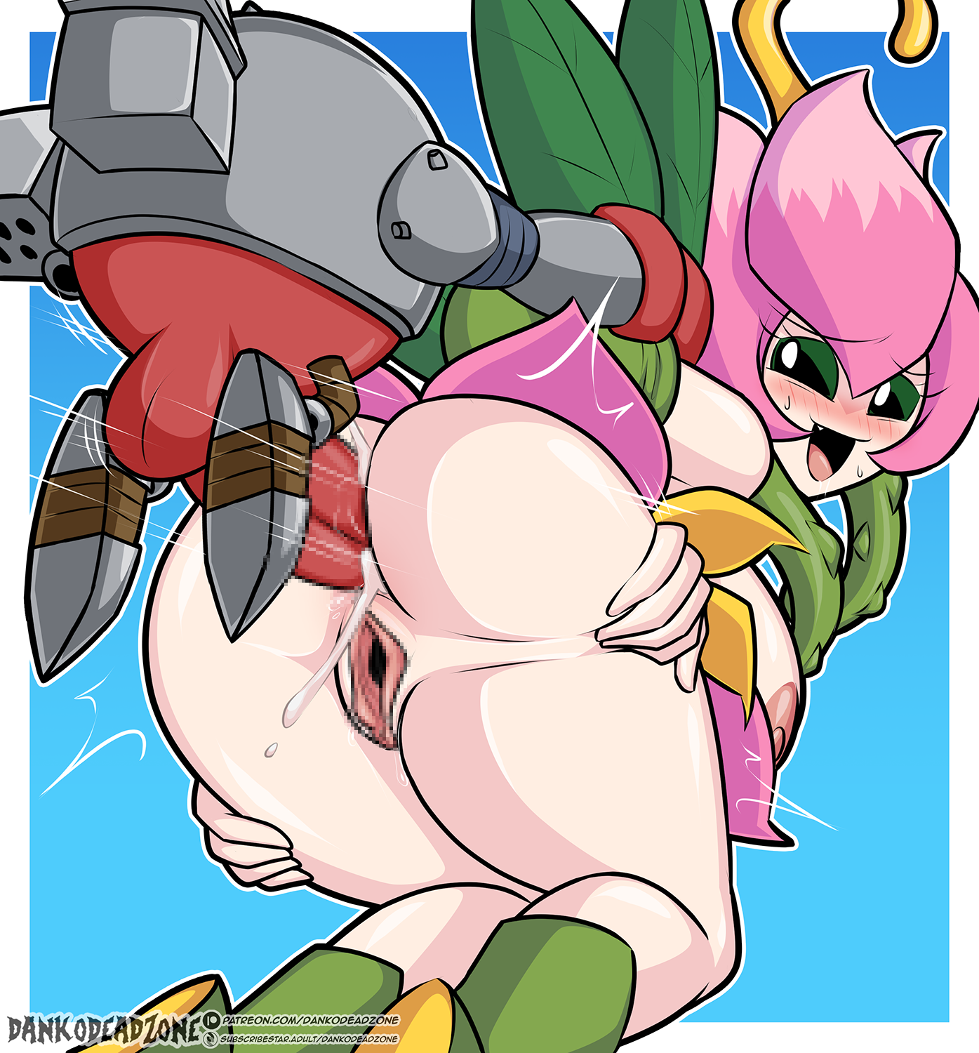 1boy 1girl anal blur_censor censored digimon digimon_(creature) fairy flower highres lilimon metalmamemon monster_girl penis petals plant_girl pussy sex