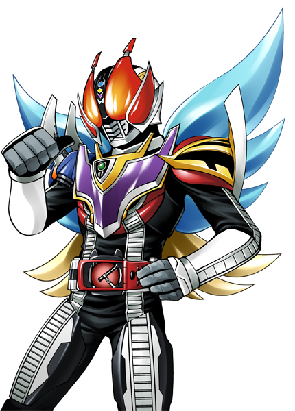1boy 666nao belt clenched_hand contrapposto fujisawa_naoyuki hand_on_own_hip helmet kamen_rider kamen_rider_den-o kamen_rider_den-o_(series) looking_at_viewer male_focus red_eyes simple_background solo standing white_background