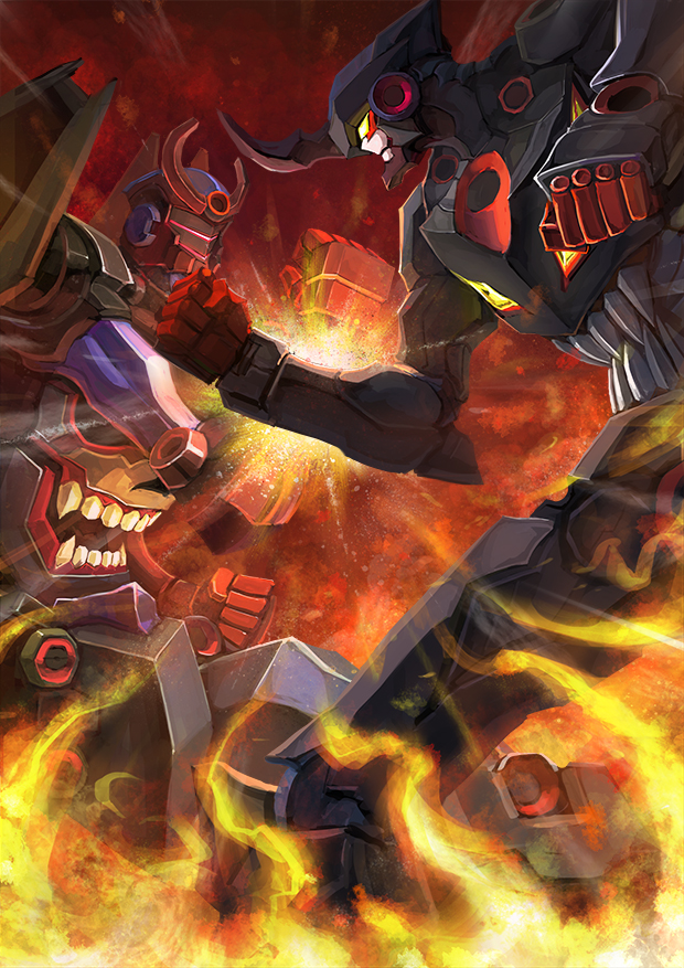 00s anti-gurren_lagann bad_id bad_pixiv_id fighting fire gurren-lagann_(mecha) lazengann mecha no_humans robot ryou-k super_robot_wars super_robot_wars_z super_robot_wars_z2 teeth tengen_toppa_gurren_lagann