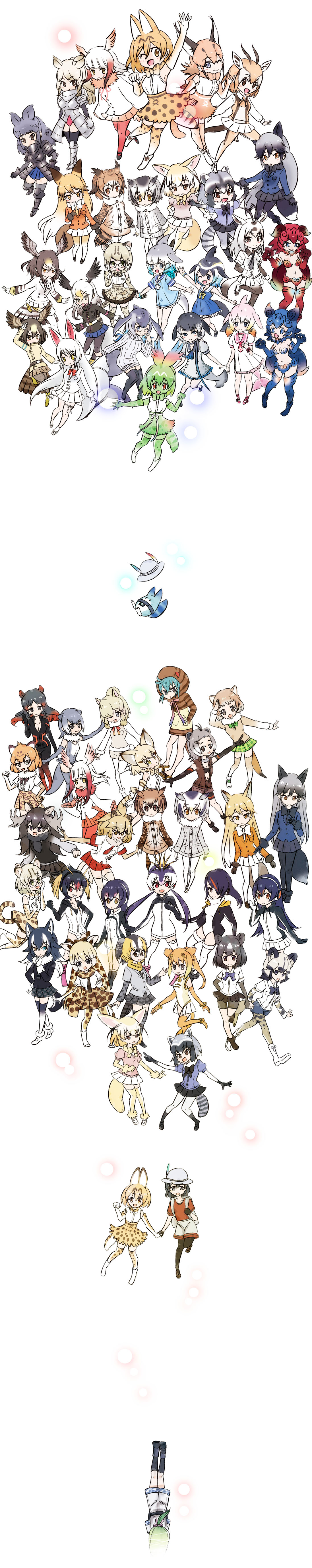 6+girls absurdres alpaca_ears alpaca_girl alpaca_suri_(kemono_friends) anchor_symbol animal_ear_fluff animal_ears animal_print anklet antlers arabian_oryx_(kemono_friends) armor armored_boots armored_dress backpack bag bald_eagle_(kemono_friends) bear_girl beige_bow beige_bowtie beige_gloves beige_legwear belt bird_girl bird_tail black-tailed_prairie_dog_(kemono_friends) black_eyes black_footwear black_gloves black_hair black_rhinoceros_(kemono_friends) black_skirt blonde_hair blowhole blue_bow blue_dress blue_eyes blue_footwear blue_gloves blue_hair blue_jacket blue_sailor_collar blue_shorts blue_skirt blue_whale blush boots bow bowtie bracelet breast_pocket breasts brown_bear_(kemono_friends) brown_coat brown_eyes brown_footwear brown_hair brown_necktie brown_skirt campo_flicker_(kemono_friends) caracal_(kemono_friends) cellien_(kemono_friends) cellval cetacean_tail chinese_white_dolphin_(kemono_friends) cleavage coat commentary_request common_bottlenose_dolphin_(kemono_friends) common_dolphin_(kemono_friends) common_raccoon_(kemono_friends) dog_ears dog_girl dog_tail dolphin_girl drawstring dress elbow_gloves emperor_penguin_(kemono_friends) eurasian_eagle_owl_(kemono_friends) everyone ezo_red_fox_(kemono_friends) fang feathered_wings fennec_(kemono_friends) fins fish_tail fox_ears fox_girl fox_tail fur_trim gazelle_ears gazelle_horns gazelle_tail gentoo_penguin_(kemono_friends) geta giraffe_ears giraffe_girl giraffe_horns giraffe_print glasses gloves golden_snub-nosed_monkey_(kemono_friends) gradient_ribbon green_bow green_bowtie green_eyes green_gloves green_hair green_legwear green_skirt grey_coat grey_eyes grey_gloves grey_hair grey_skirt grey_sweater grey_wolf_(kemono_friends) hair_between_eyes hair_bow hair_ornament hair_over_one_eye hairclip hands_in_pockets hat hat_feather head_wings headphones heattech_leotard helmet heterochromia highres hippopotamus_(kemono_friends) hippopotamus_ears holding_hands hood hoodie horns humboldt_penguin_(kemono_friends) jacket jaguar_(kemono_friends) jaguar_ears jaguar_girl jaguar_tail japanese_clothes japanese_crested_ibis_(kemono_friends) jewelry kaban_(kemono_friends) kemono_friends leg_ribbon leopard_print light_brown_hair lion_(kemono_friends) lion_ears lion_girl lion_tail long_image lucky_beast_(kemono_friends) margay_(kemono_friends) mirai_(kemono_friends) monkey_ears monkey_girl monkey_tail moose_(kemono_friends) moose_antlers moose_ears moose_girl multicolored_hair multiple_girls narwhal_(kemono_friends) navel necktie northern_goshawk_(kemono_friends) oinari-sama_(kemono_friends) one_eye_closed open_mouth orange_hair orange_jacket orange_skirt orange_tail otter_ears otter_girl otter_tail owl_girl owl_print partial_commentary paw_pose peregrine_falcon_(kemono_friends) pink_boots pink_hair pink_tail pith_helmet plaid_clothes plaid_necktie plaid_skirt pocket print_bow print_bowtie print_coat print_gloves print_legwear print_skirt purple_eyes purple_hair raccoon_ears raccoon_girl raccoon_tail red_bow red_eyes red_footwear red_gloves red_hair red_legwear red_necktie red_sailor_collar red_skirt reticulated_giraffe_(kemono_friends) rhinoceros_ears rhinoceros_girl ribbed_sweater ribbon rockhopper_penguin_(kemono_friends) royal_penguin_(kemono_friends) sailor_collar sand_cat_(kemono_friends) sandals serval_(kemono_friends) shiisaa_lefty shiisaa_right shorts silver_fox_(kemono_friends) siraitokiko skirt sleeveless small-clawed_otter_(kemono_friends) smile striped_tail sweater sweater_vest tail tall_image thigh_boots thigh_ribbon thighhighs thomson's_gazelle_(kemono_friends) tsuchinoko_(kemono_friends) turtleneck turtleneck_sweater two-tone_hair white_background white_belt white_dress white_footwear white_hair white_legwear white_rhinoceros_(kemono_friends) white_sailor_collar white_skirt wings wolf_ears wolf_girl wolf_tail yellow_bow yellow_eyes