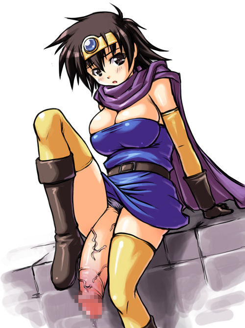1futa abu blush boots breasts brown_eyes brown_hair cape censored chunsoft circlet cleavage dragon_quest dragon_quest_iii elbow_gloves enix futanari gloves huge_penis mosaic_censoring penis roto_(dq3) short_hair solo thighhighs veins veiny_penis