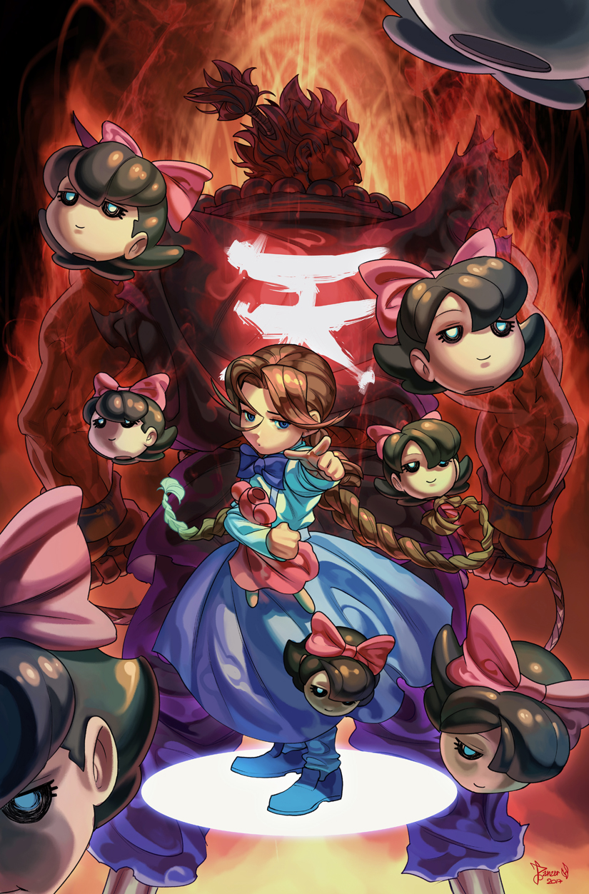 1boy 1girl akuma_(street_fighter) anita_(darkstalkers) capcom crossover highres pnzrk street_fighter darkstalkers