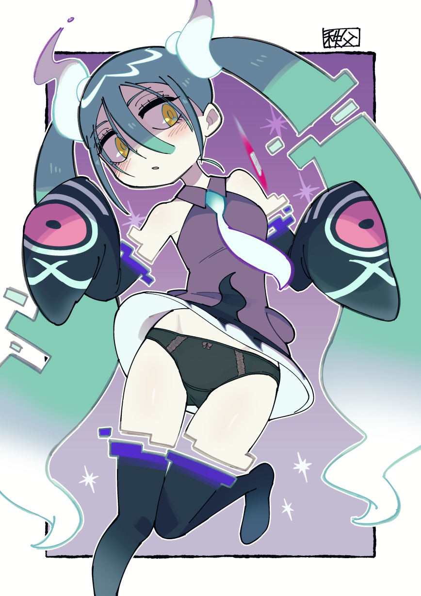 black_panties chichibu_(watson) commission ghost ghost_girl ghost_miku_(project_voltage) glitch hatsune_miku highres nintendo panties pokemon project_voltage skeb_commission solo underwear vocaloid