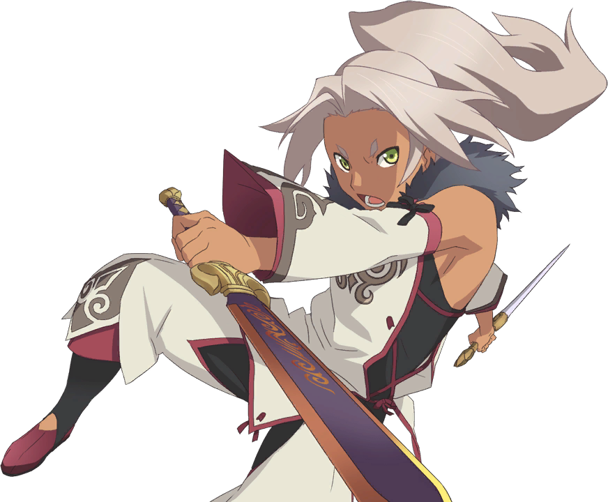 1boy brown_hair detached_sleeves dual_wielding green_eyes high_ponytail holding ivar_(tales) long_hair male_focus official_art pants ponytail shoes solo sword tales_of_(series) tales_of_xillia transparent_background weapon white_background