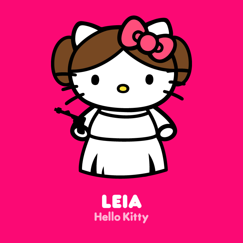 1girl blaster_(star_wars) cat cosplay female_focus hello_kitty hello_kitty_(character) pink_background princess_leia_(cosplay) princess_leia sanrio star_wars tagme
