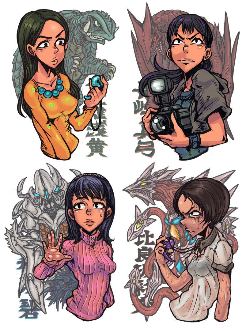 4girls alien bioluminescence blue_eyes bra bug camera character_name daiei_film energy faceplate gamera gamera:_guardian_of_the_universe gamera_(series) gamera_2:_attack_of_legion gamera_3:_revenge_of_iris giant giant_monster glowing glowing_eyes green_eyes gyaos hirasaka_ayana honami_midori iris_(gamera) japanese_text jewelry kaiju kusanagi_asagi legion_(gamera) magatama magatama_necklace monster mother_and_child multiple_girls multiple_persona nagamine_mayumi necklace one-eyed parent_and_child red_eyes sea_monster see-through_clothes shirt slit_pupils soldier_legion space_monster super_gyaos tagane tentacles turtle tusks underwear wet wet_clothes wet_shirt yellow_eyes