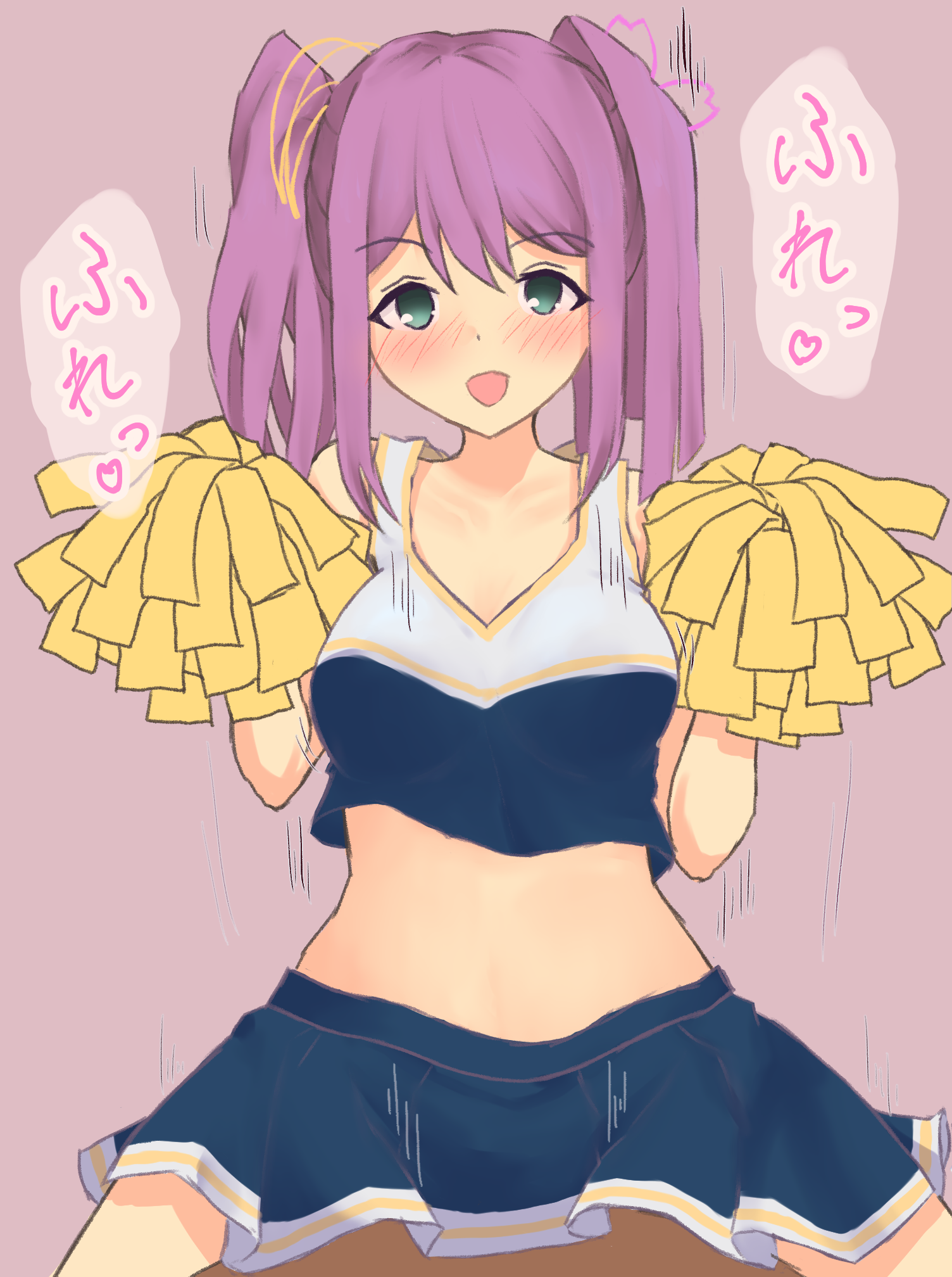 1girl blush cheerleader green_eyes highres nijisanji purple_hair sakura_ritsuki sex skirt twintails virtual_youtuber