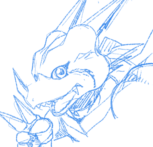 digimon digimon_(creature) digimon_adventure_v-tamer_01 looking_at_viewer sharp_teeth solo teeth v v-dramon yabuno_ten&#039;ya zeromaru_(digimon)