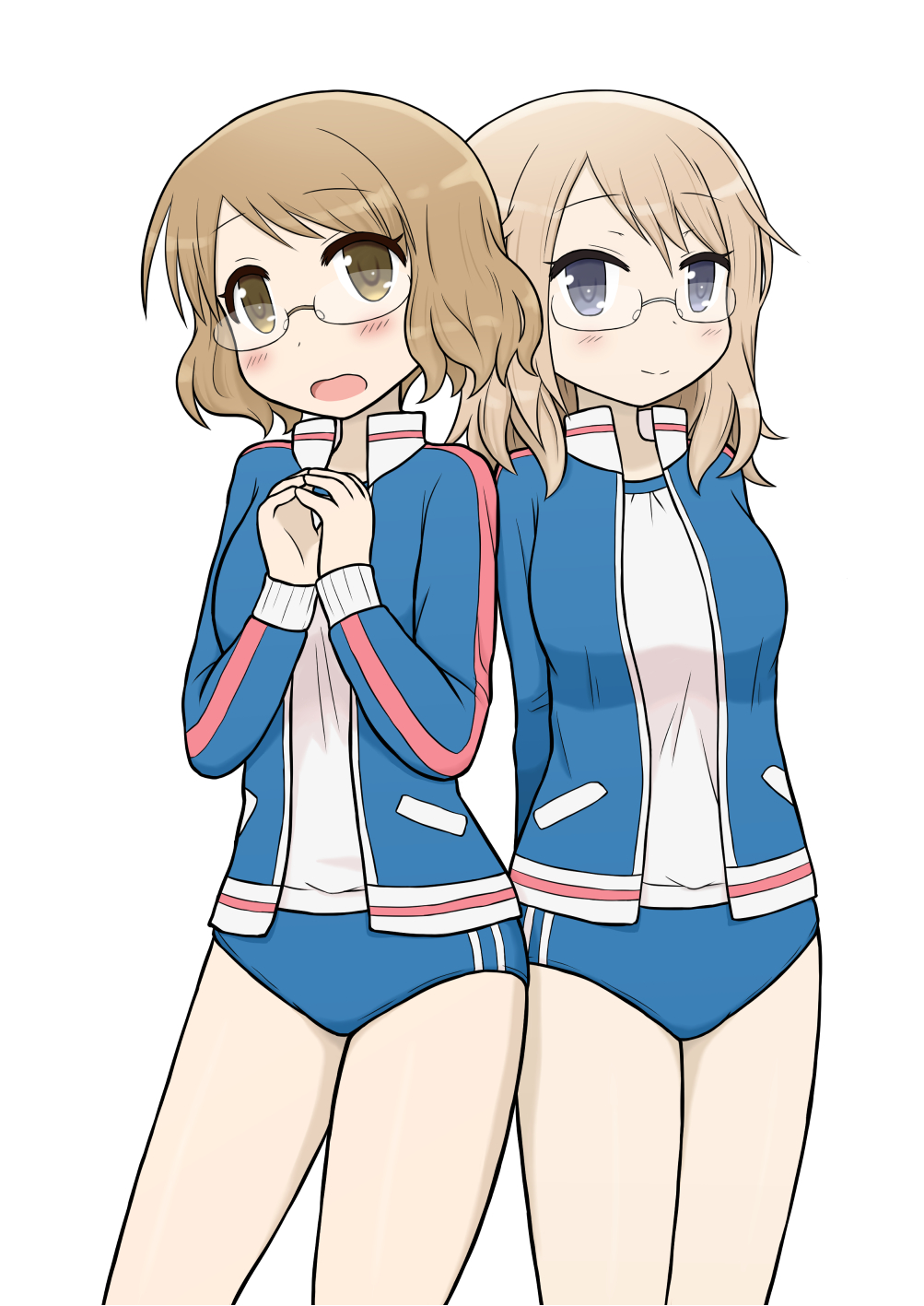 2girls aoyama_blue_mountain blue_buruma blue_jersey buruma gochuumon_wa_usagi_desu_ka? highres karasuma_sakura kin-iro_mosaic multiple_girls