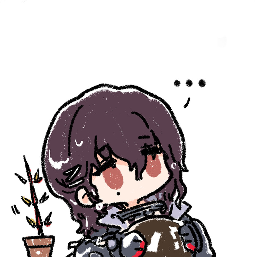 ... 1girl black_hair chibi chibi_only chinese_commentary cui_pi_zha_xia_qiu girls&#039;_frontline girls&#039;_frontline_neural_cloud hatsuchiri_(neural_cloud) helmet holding holding_helmet mole mole_under_eye no_mouth official_art plant potted_plant second-party_source solo space_helmet spacesuit unworn_headwear unworn_helmet wavy_hair