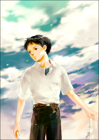 1boy black_hair brown_eyes cloud ikari_shinji male_focus neon_genesis_evangelion neon_genesis_evangelion_(manga) niko_(silent.whitesnow) sky