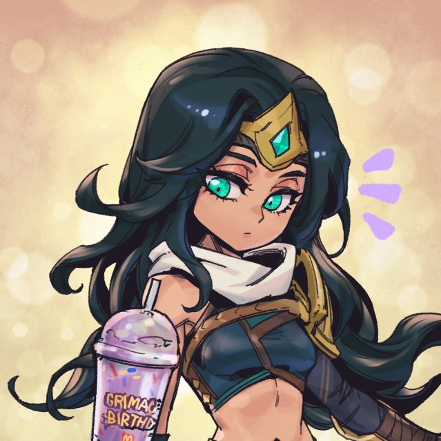 1girl armor bare_shoulders belt black_belt breasts brown_background closed_mouth green_eyes grimace_shake_(meme) league_of_legends long_hair long_sleeves medium_breasts meme notice_lines phantom_ix_row sivir solo stomach upper_body