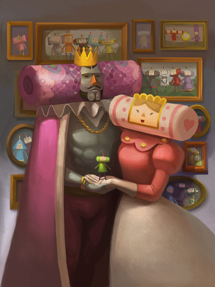 6+girls beard black_hair cape character_request commentary couple crown dipp_(katamari_damacy) english_commentary facial_hair foomin_(katamari_damacy) fujio_(katamari_damacy) hetero ichigo_(katamari_damacy) katamari_damacy king king_of_all_cosmos kinoko_(katamari_damacy) kuro_(katamari_damacy) light_brown_hair multiple_girls mustache photia portrait queen queen_of_all_cosmos realistic shikao_(katamari_damacy) standing the_prince_(katamari_damacy)
