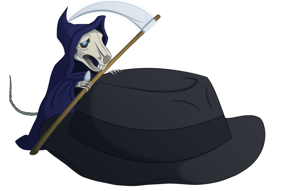 1boy animal blue_eyes death death_(entity) death_of_rats discworld grim_reaper hat hood mouse_(animal) mouse_tail robe scythe skeleton skull tail terry_pratchett transparent_background weapon