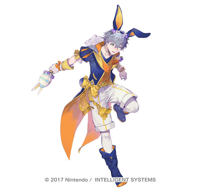 1boy animal_ear_hairband animal_ears ashe_ubert ashe_ubert_(spring) blue_boots blue_hair blue_hairband blue_jacket boots easter easter_egg egg fake_animal_ears fire_emblem fire_emblem:_three_houses fire_emblem_heroes full_body gloves green_eyes hairband holding holding_weapon jacket jumping looking_at_viewer male_focus nintendo official_alternate_costume official_art orange_vest pants pantyhose rabbit_ear_hairband rabbit_ears short_hair shorts simple_background smile solo standing suzuki_iori vest weapon white_background white_gloves white_pantyhose white_shorts