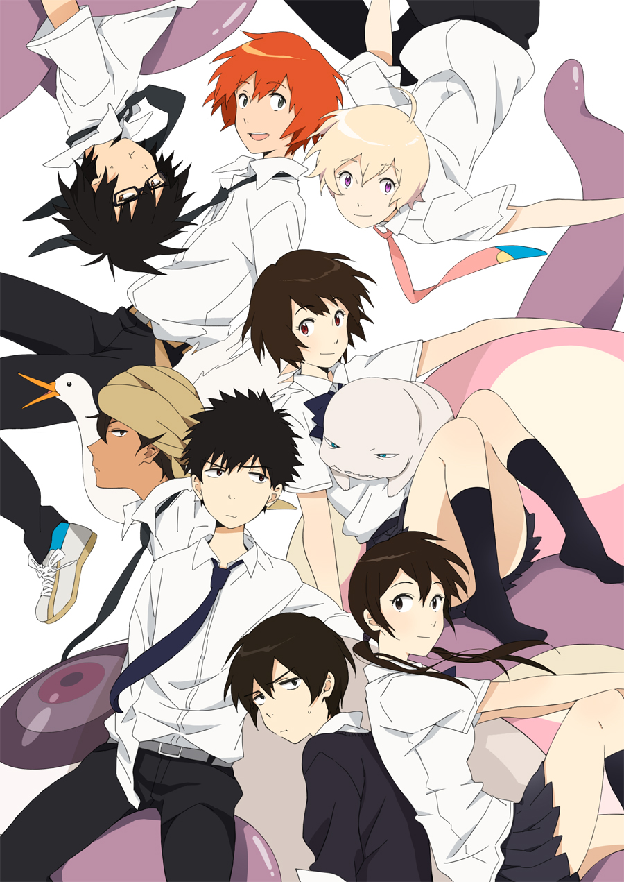 10s 2girls 6+boys :d ahoge akira_agarkar_yamada amputee bad_id bad_pixiv_id belt bird black_hair black_socks blonde_hair brown_eyes brown_hair cenco cencoroll creator_connection crossover dress_shirt duck glasses haru_(tsuritama) highres kei_(cencoroll) kneehighs long_hair low_twintails mako_(macomaco7) monster multiple_boys multiple_girls necktie open_mouth pleated_skirt purple_eyes red_hair sanada_yuki school_uniform shirt shoes short_hair shuu_(cencoroll) sitting skirt smile sneakers socks tapioka tetsu_(cencoroll) tsuritama turban twintails upside-down usami_natsuki yuki_(cencoroll)