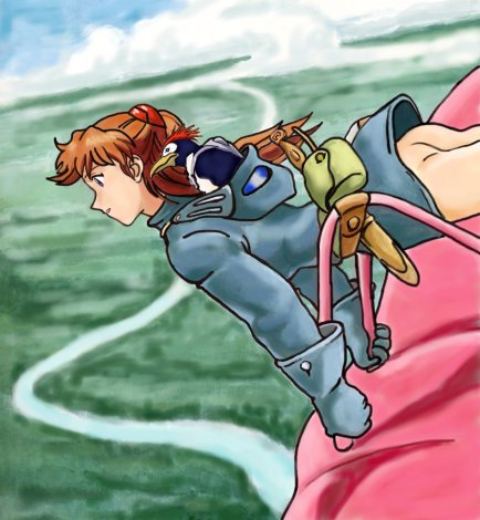 1980s_(style) 1girl ass bird bottomless flying kaze_no_tani_no_nausicaa long_hair lowres mehve nausicaa neon_genesis_evangelion retro_artstyle outdoors pantyhose parody penguin penpen retro_artstyle souryuu_asuka_langley