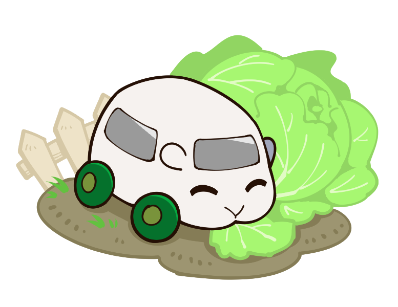 :3 ^_^ closed_eyes day eating fence full_body grass lettuce molcar no_humans outdoors picket_fence pui_pui_molcar shiromo_(pui_pui_molcar) solo suzumushi_(tanpopo_cha) wooden_fence