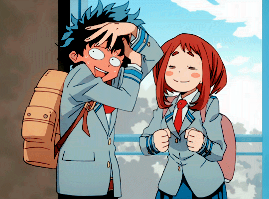 10s animated animated_gif boku_no_hero_academia brown_hair deku green_hair midoriya_izuku tagme uraraka_ochako