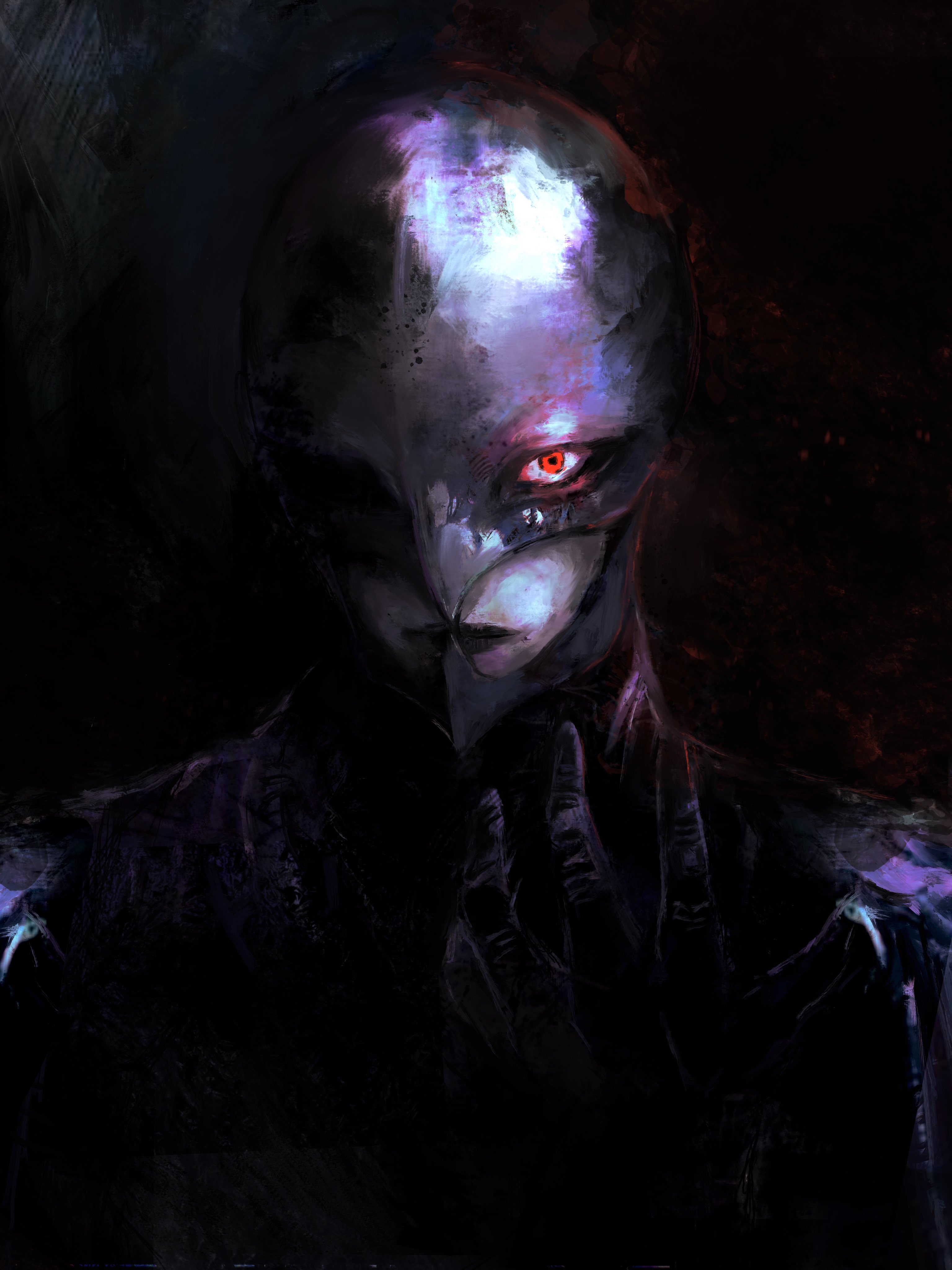 1boy absurdres armor berserk black_background black_helm black_lips closed_mouth demon divine_being femto_(berserk) griffith_(berserk) hand_up helm helmet highres looking_at_viewer pale_skin partially_shaded_face red_eyes shoulder_armor solo xa8uofivf2mcart