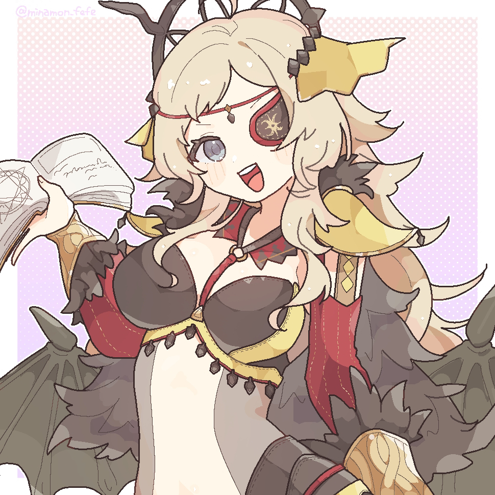 1girl black_feathers bodystocking book circlet eyepatch feather_trim feathers fire_emblem fire_emblem_fates fire_emblem_heroes hip_armor holding holding_book nintendo open_book ophelia_(fire_emblem) ophelia_(starlit_maiden)_(fire_emblem) shoulder_pads sorane_amus