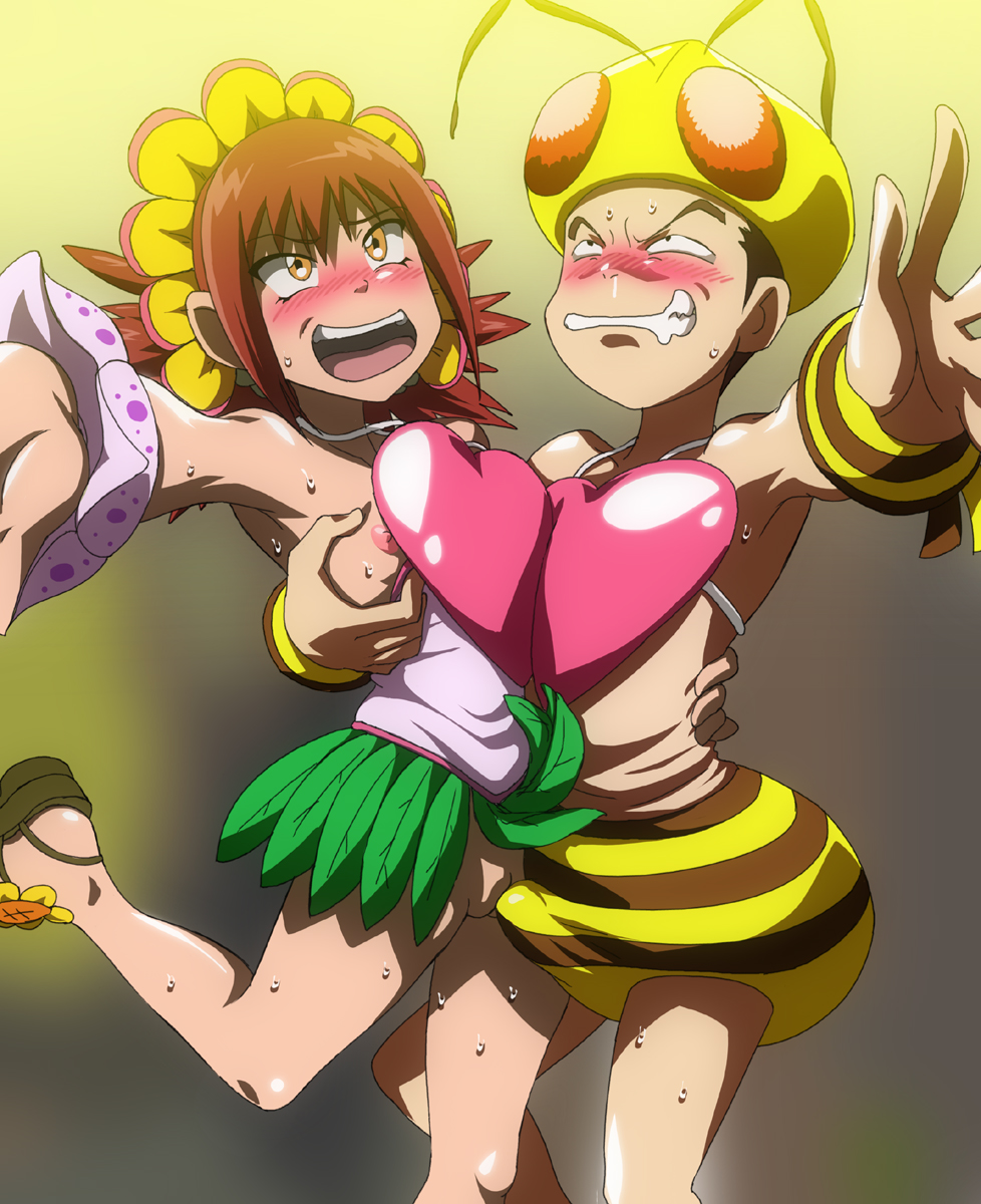 digimon digimon_xros_wars hair_ornament hairclip highres hinomoto_akari long_hair orange_eyes red_hair tsurugi_zenjirou twintails