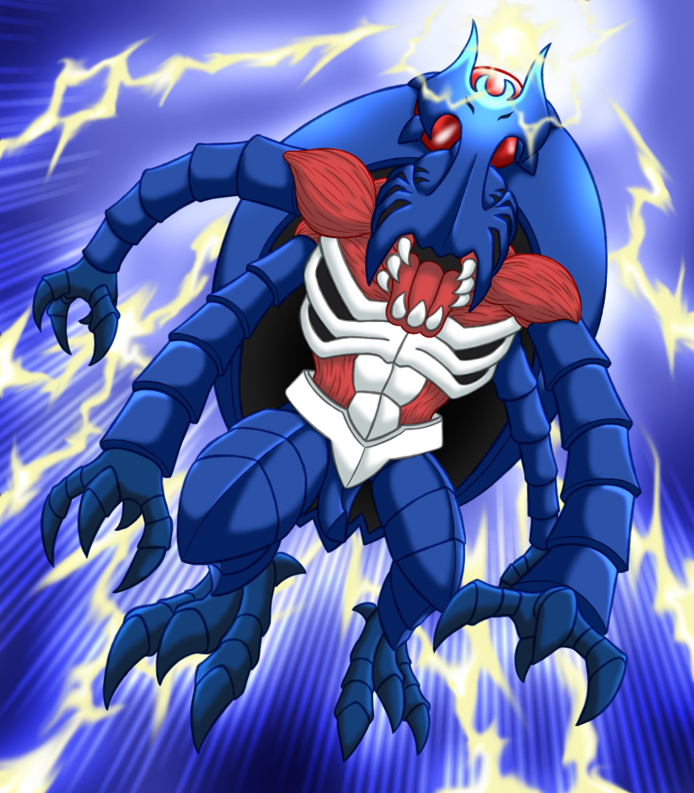 atlurkabuterimon atlurkabuterimon_(blue) bug digimon digimon_(creature) exoskeleton horns rhinoceros_beetle sharp_teeth solo teeth