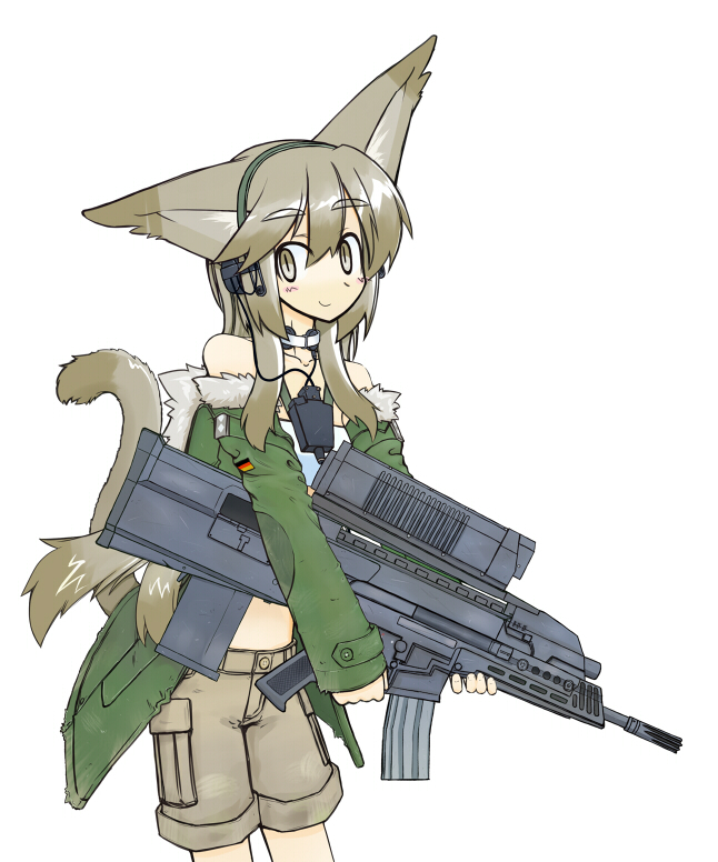 1girl 40mm_grenadier airburst_grenade_launcher alliant_techsystems animal_ears assault_rifle bullpup carbine cat_ears computerized_scope contraves_brashear_systems female_focus german_flag grenade_launcher gun headphones heckler_&amp;_koch hud_mount jacket l-3_communications_corporation l3_technologies meijou_inurou microphone military military_program military_uniform modular_weapon_system multi-weapon multiple-barrel_gun night-vision_device objective_individual_combat_weapon_(military_program) objective_infantry_combat_weapon_(military_program) original precision-guided_firearm prototype_design red_faction_2 rifle scope selectable_assault_battle_rifle_(military_program) semi-automatic_grenade_launcher short-barreled_rifle shorts sight_(weapon) smart_scope smile solo tail telescopic_sight thermal_weapon_sight transforming_weapon under-barrel_configuration underbarrel_assault_rifle underbarrel_rifle weapon xm104_(smart_scope) xm29_oicw
