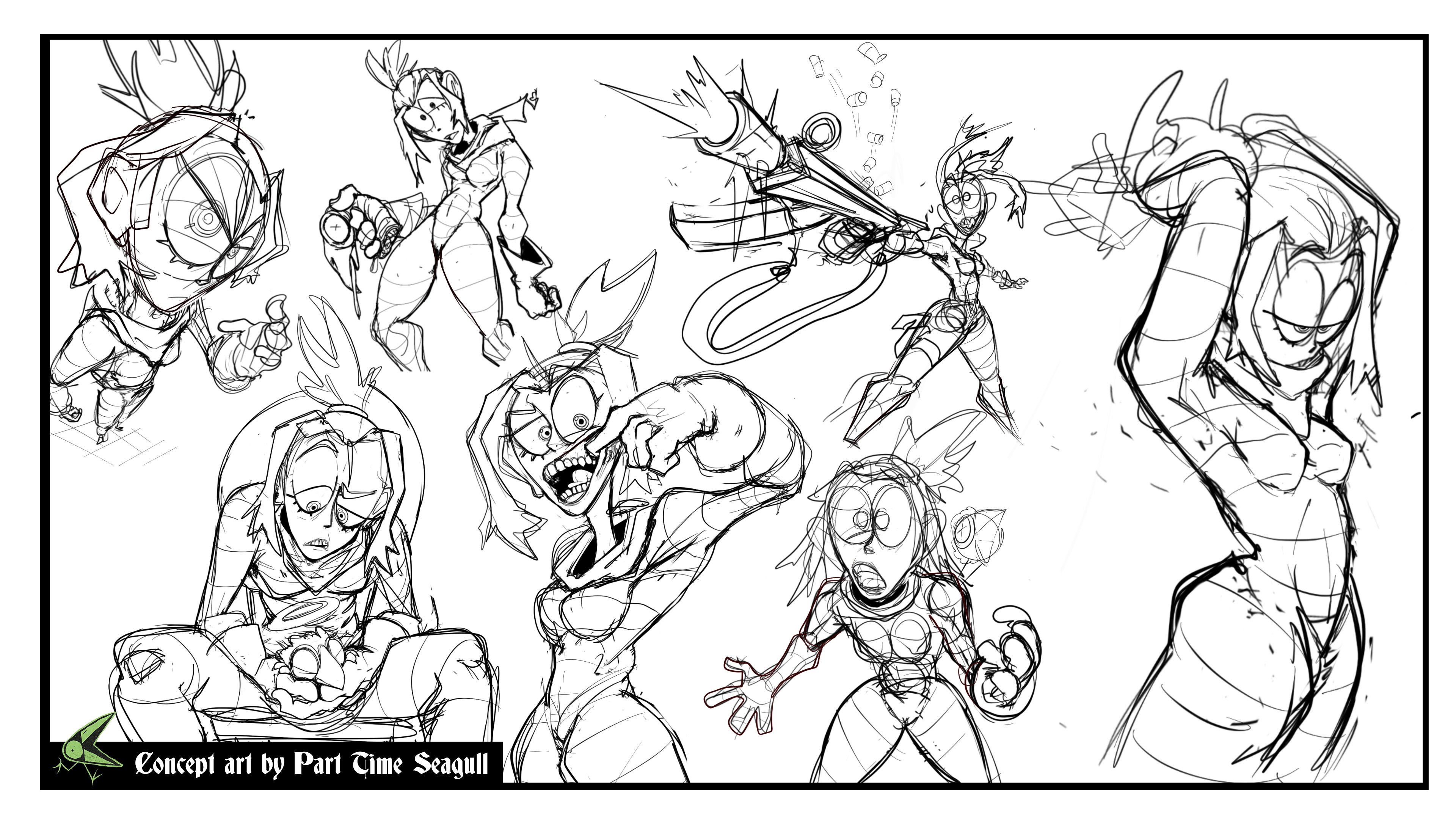 6+girls absurdres angel_(the_gaslight_district) assault_rifle bandaged_arm bandaged_chest bandaged_leg bandaged_torso bandaged_waist bandages bird black_border border breasts chair closed_eyes commentary concept_art covered_armpit covered_groin covered_knees covered_navel curtained_hair english_commentary english_text eyelashes fewer_digits finger_in_own_mouth firing foreshortening fulltimeseagull glitch_productions gloves groin gums gun gun_sling half_updo halo head_tilt high_ponytail highres holster leaning_forward leg_up legs_together lower_eyelashes_only lowered_eyelids magazine_(weapon) medium_breasts melancholy_hill monochrome mouth_pull multiple_girls narrow_waist nose official_art on_chair ponytail raised_eyebrow rifle scope second-party_source shell_casing sitting sketch skinny teeth the_gaslight_district thighs tongue turtleneck tying_hair weapon